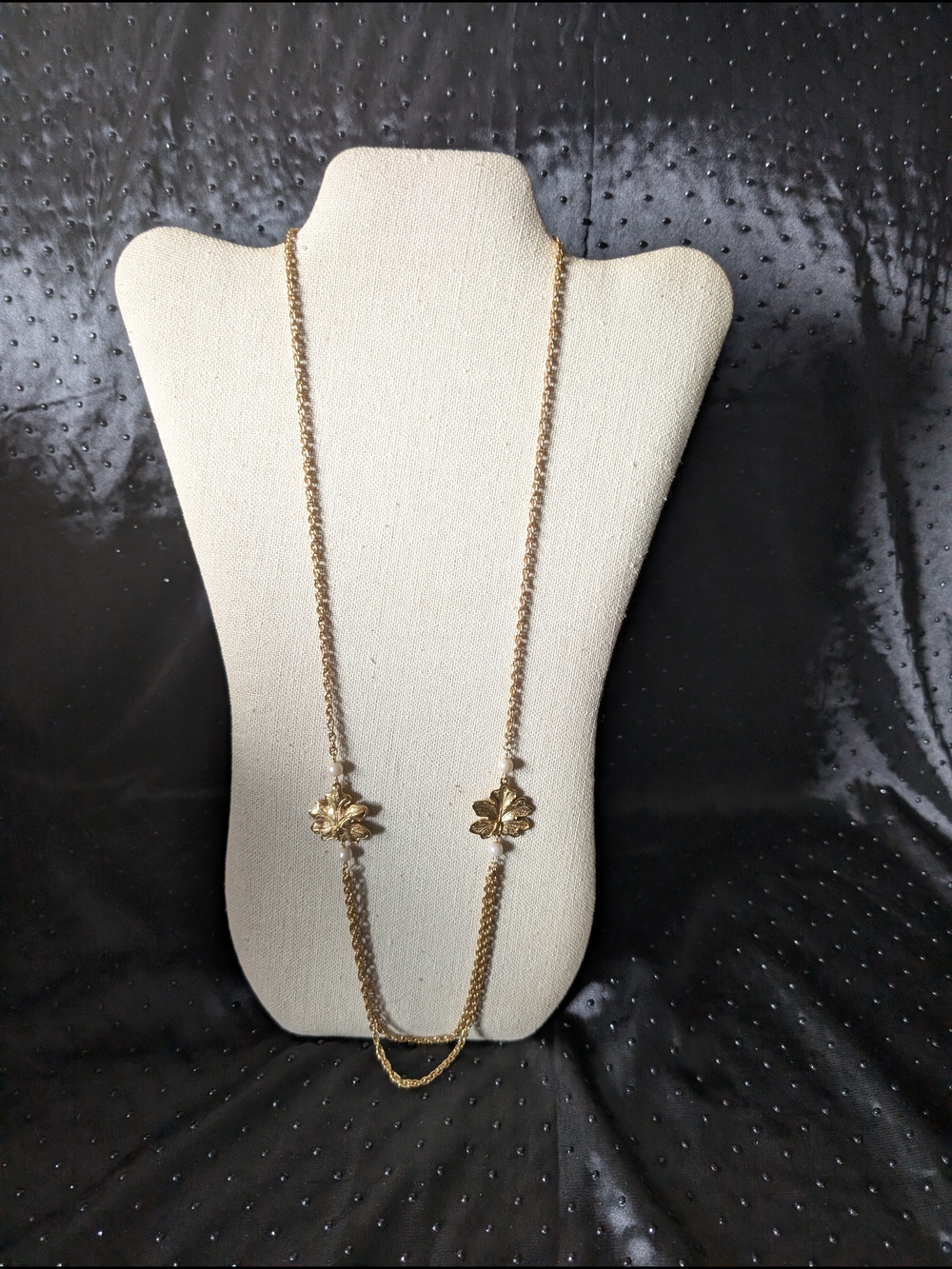 Vintage Gold Floral Accent Long Necklace - Women Jewelry #87